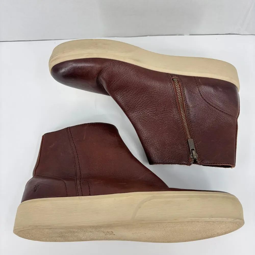 Frye Beacon Boots Mens Size 11.5 Brown Leather Inside Zip Casual Dress